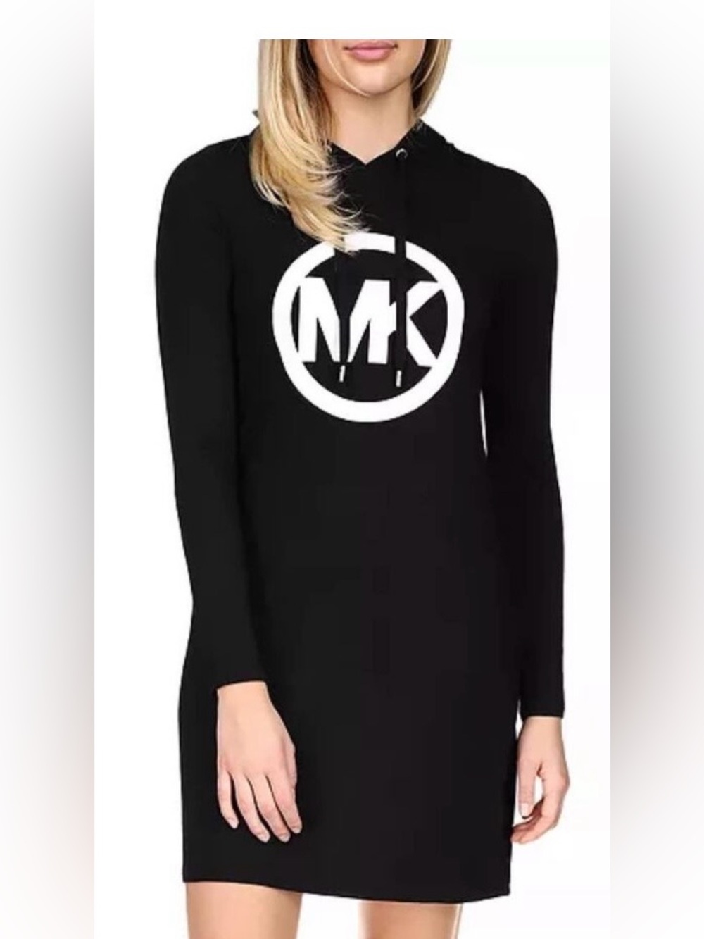 Michael Kors Black Long-Sleeve Logo Dress with White MK